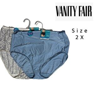 Vanity Fair Silky Brief Panties – Solid Blue & Blue Floral Print – Size 9/2X–NWT